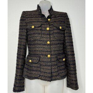 Zara Womens Military Tweed Knit Blazer Lined Classic Jacket SZ S Pockets Royal